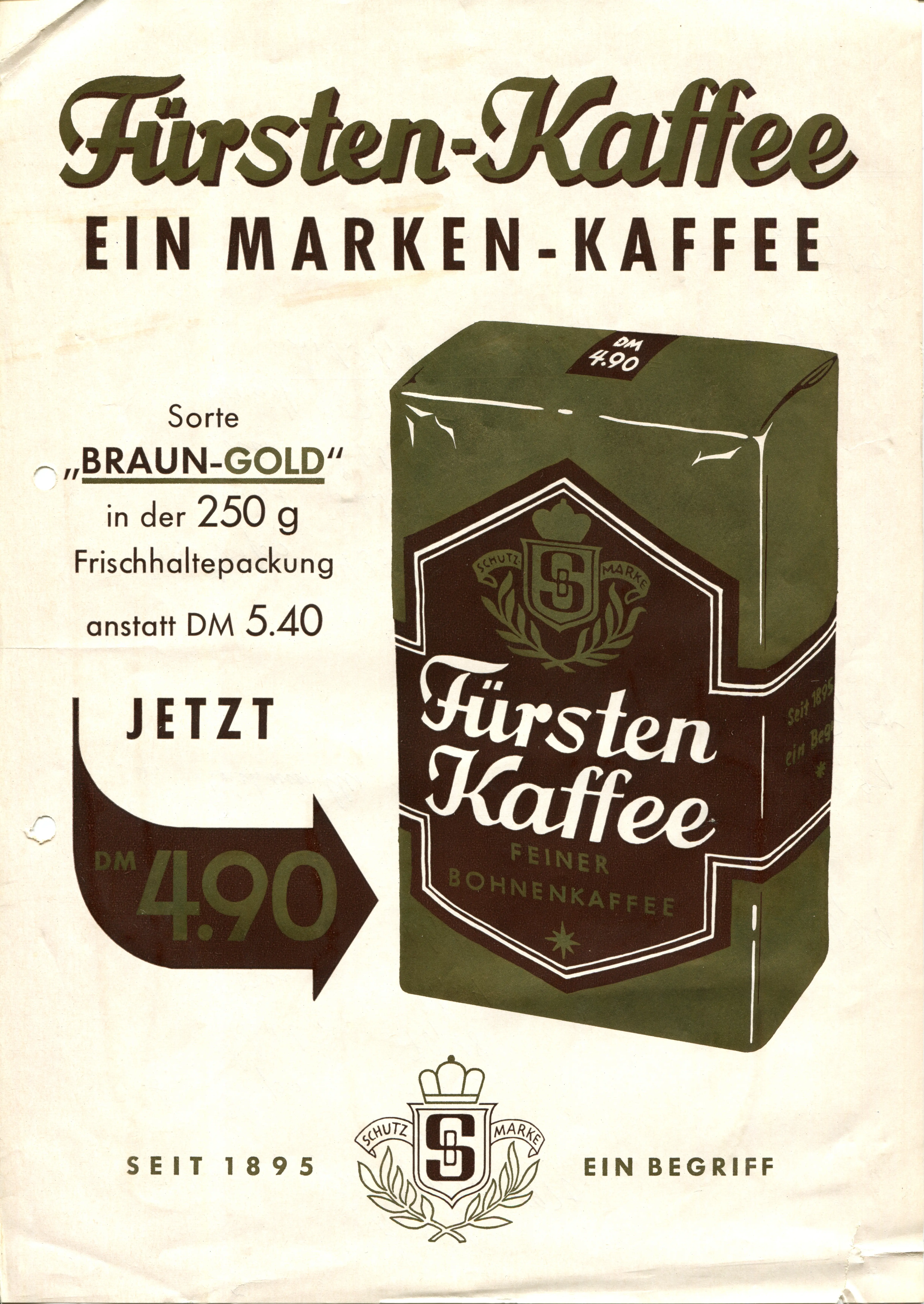 Historisches Werbeplakat "Fürsten-Kaffee – ein Marken-Kaffee, seit 1895 ein Begriff"