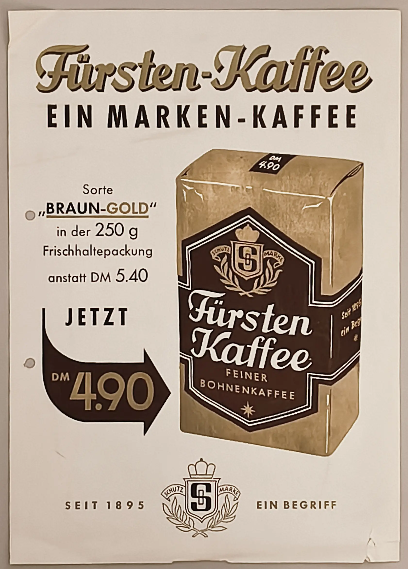 Historisches Werbeplakat "Fürsten-Kaffee – ein Marken-Kaffee, seit 1895 ein Begriff"